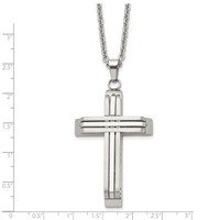 Chisel Stainless Steel Brushed and Polished Cross on a Cable Chain Necklace, 22" view 5