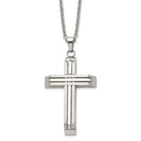 Chisel Stainless Steel Brushed and Polished Cross on a Cable Chain Necklace, 22" view 1