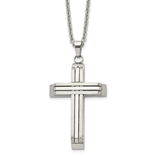 Chisel Stainless Steel Brushed and Polished Cross on a Cable Chain Necklace, 22"