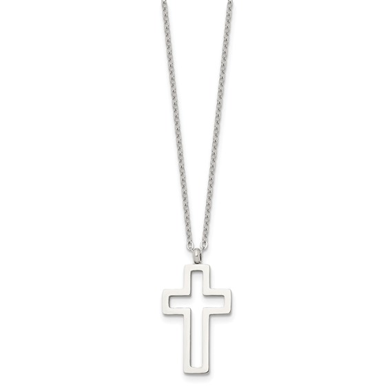 Chisel Stainless Steel Polished Cut-out Cross Pendant on a 17.5 inch Cable Chain Necklace