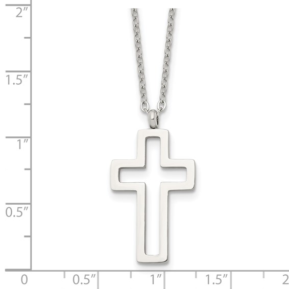 Chisel Stainless Steel Polished Cut-out Cross Pendant on a 17.5 inch Cable Chain Necklace
