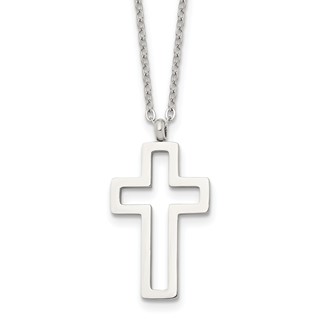 Chisel Stainless Steel Polished Cut-out Cross Pendant on a 17.5 inch Cable Chain Necklace