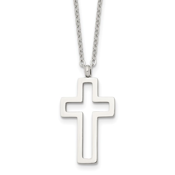 Chisel Stainless Steel Polished Cut-out Cross Pendant on a 17.5 inch Cable Chain Necklace