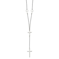 Stainless Steel Polished Cross Dangle Slip on Necklace, 30" view 3