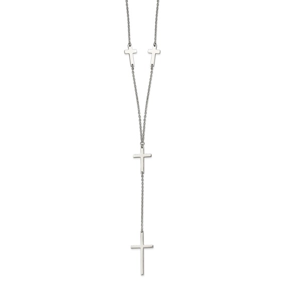 Stainless Steel Polished Cross Dangle Slip on 30in Necklace