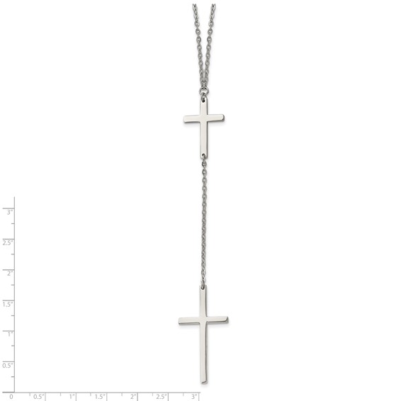 Stainless Steel Polished Cross Dangle Slip on 30in Necklace