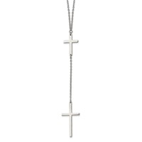 Stainless Steel Polished Cross Dangle Slip on Necklace, 30" view 1