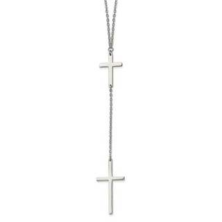 Stainless Steel Polished Cross Dangle Slip on 30in Necklace