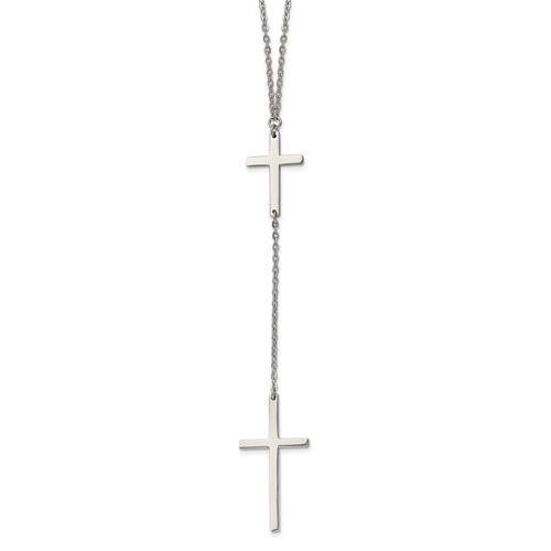Stainless Steel Polished Cross Dangle Slip on Necklace, 30"
