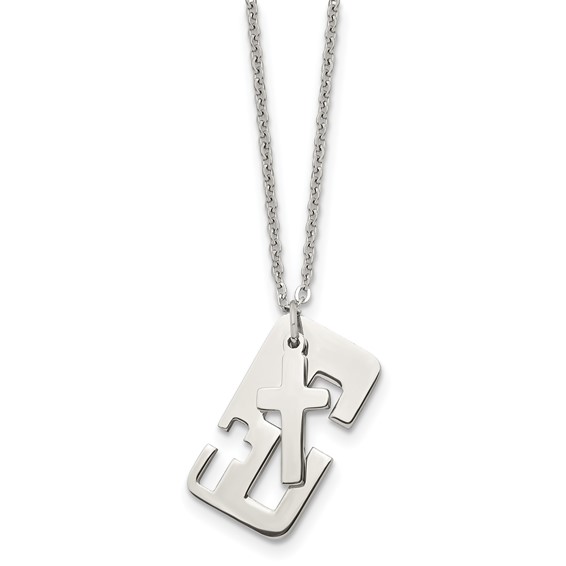 Stainless Steel Polished 2 Piece Cross 18.25in Necklace
