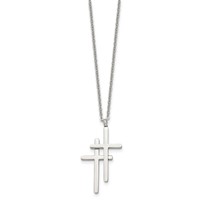 Stainless Steel Polished Double Cross Necklace, 18" view 3