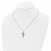 Stainless Steel Polished Double Cross Necklace, 18" view 4