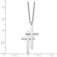 Stainless Steel Polished Double Cross Necklace, 18" view 5