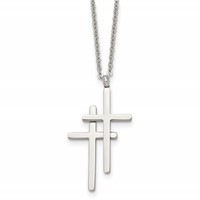 Stainless Steel Polished Double Cross Necklace, 18" view 1