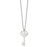 Stainless Steel Polished Key Necklace with Cross, 16" view 3