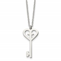 Stainless Steel Polished Key Necklace with Cross, 16" view 1