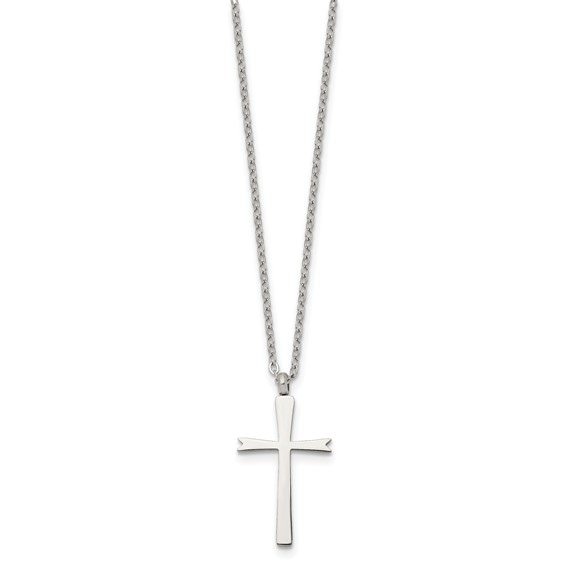 Chisel Stainless Steel Polished Cross Pendant on an 18 inch Cable Chain Necklace
