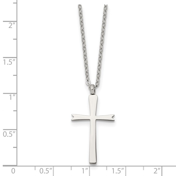 Chisel Stainless Steel Polished Cross Pendant on an 18 inch Cable Chain Necklace
