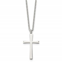 Chisel Stainless Steel Polished Cross Pendant on an Cable Chain Necklace, 18" view 1