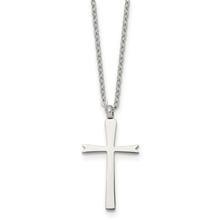 Chisel Stainless Steel Polished Cross Pendant on an 18 inch Cable Chain Necklace