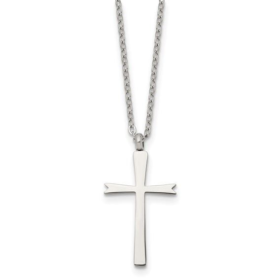 Chisel Stainless Steel Polished Cross Pendant on an 18 inch Cable Chain Necklace