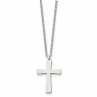 Chisel Stainless Steel Polished Small Cross Pendant on an Cable Chain Necklace, 18" view 1