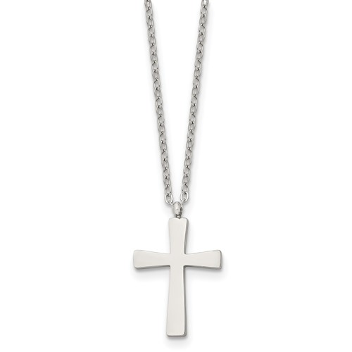 Chisel Stainless Steel Polished Small Cross Pendant on an Cable Chain Necklace, 18"