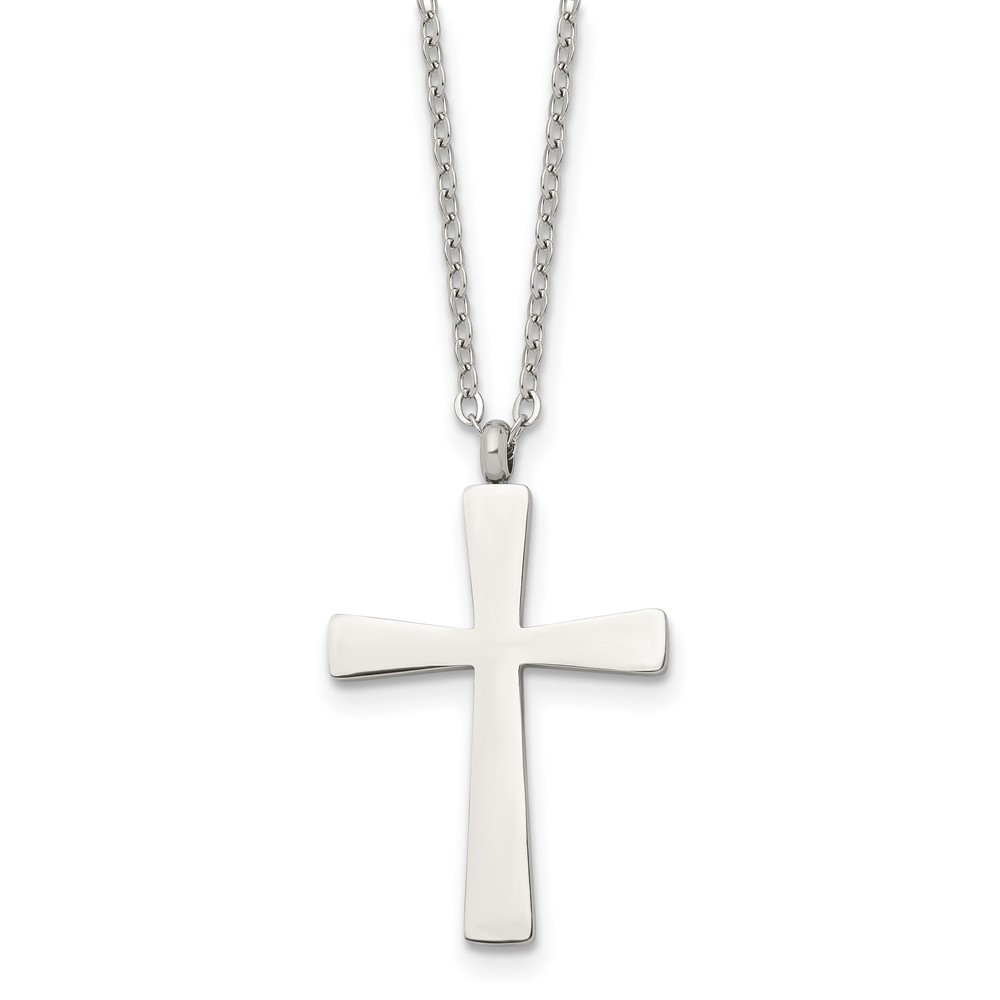 Chisel Stainless Steel Polished Large Cross Pendant on an Cable Chain Necklace, 18"
