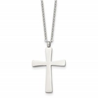 Chisel Stainless Steel Polished Large Cross Pendant on an Cable Chain Necklace, 18" view 1