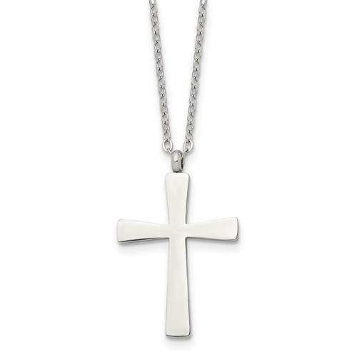 Chisel Stainless Steel Polished Large Cross Pendant on an Cable Chain Necklace, 18"