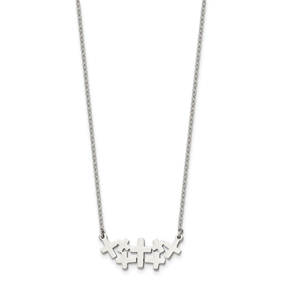 Stainless Steel Brushed and Polished Multi Cross 17.5in Necklace