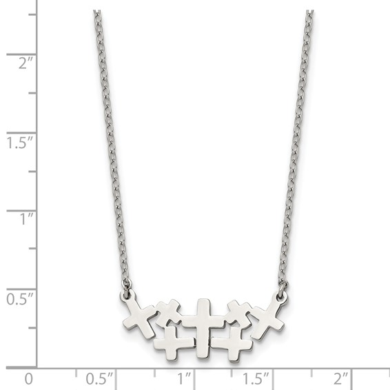 Stainless Steel Brushed and Polished Multi Cross 17.5in Necklace