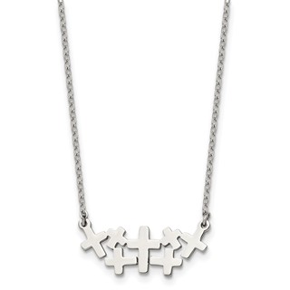 Stainless Steel Brushed and Polished Multi Cross 17.5in Necklace