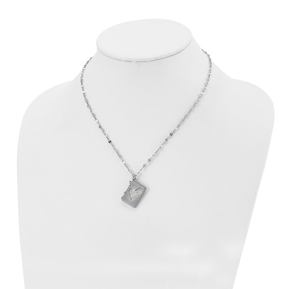 Chisel Stainless Steel Brushed and Polished Lord's Prayer in Spanish Notebook Pendant on a 17.5 inch Necklace