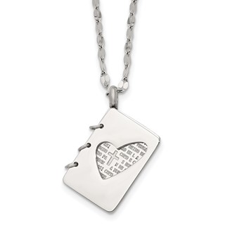 Chisel Stainless Steel Brushed and Polished Lord's Prayer in Spanish Notebook Pendant on a 17.5 inch Necklace