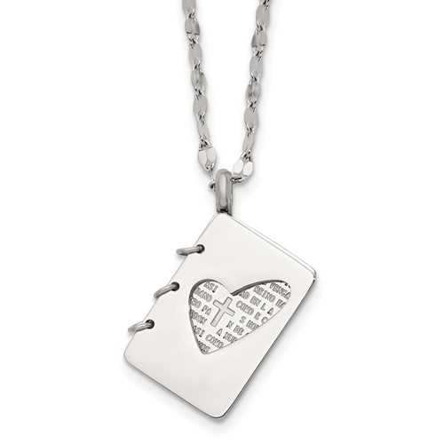 Chisel Stainless Steel Brushed and Polished Lord's Prayer in Spanish Notebook Pendant on a Necklace, 17.5"