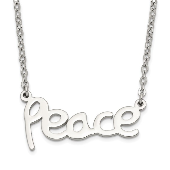 Stainless Steel Polished PEACE Necklace