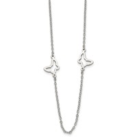 Stainless Steel Polished Butterflies Necklace, 33" view 2