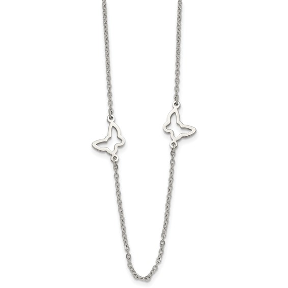 Stainless Steel Polished Butterflies 33in Necklace
