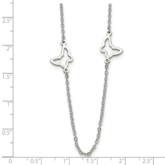 Stainless Steel Polished Butterflies 33in Necklace