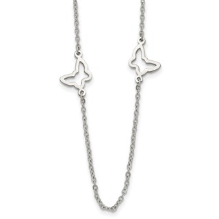 Stainless Steel Polished Butterflies 33in Necklace