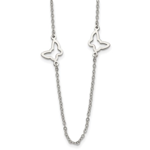 Stainless Steel Polished Butterflies Necklace, 33"