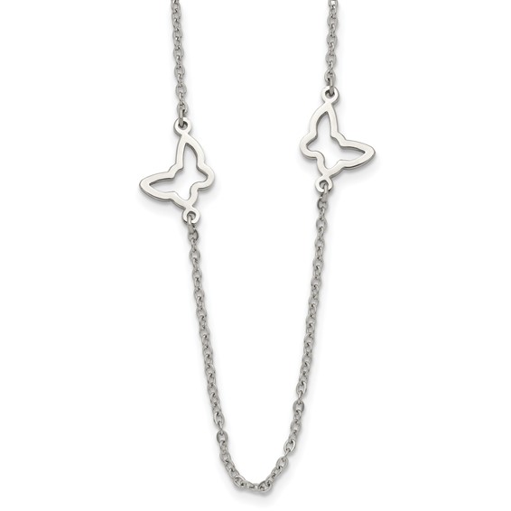 Stainless Steel Polished Butterflies 33in Necklace