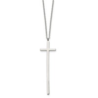 Chisel Stainless Steel Polished Long Cross Pendant on a Cable Chain Necklace, 30" view 3
