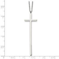 Chisel Stainless Steel Polished Long Cross Pendant on a Cable Chain Necklace, 30" view 5