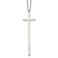 Chisel Stainless Steel Polished Long Cross Pendant on a Cable Chain Necklace, 30" view 1
