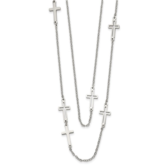 Stainless Steel Two Strand Cross 30in Necklace