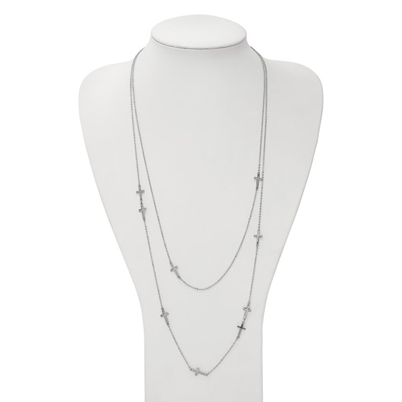 Stainless Steel Two Strand Cross 30in Necklace