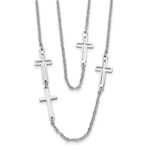 Stainless Steel Two Strand Cross Necklace, 30"