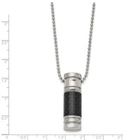 Chisel Stainless Steel Polished Necklace with Black Carbon Fiber Inlay Cylinder on a Ball Chain, 22" view 3